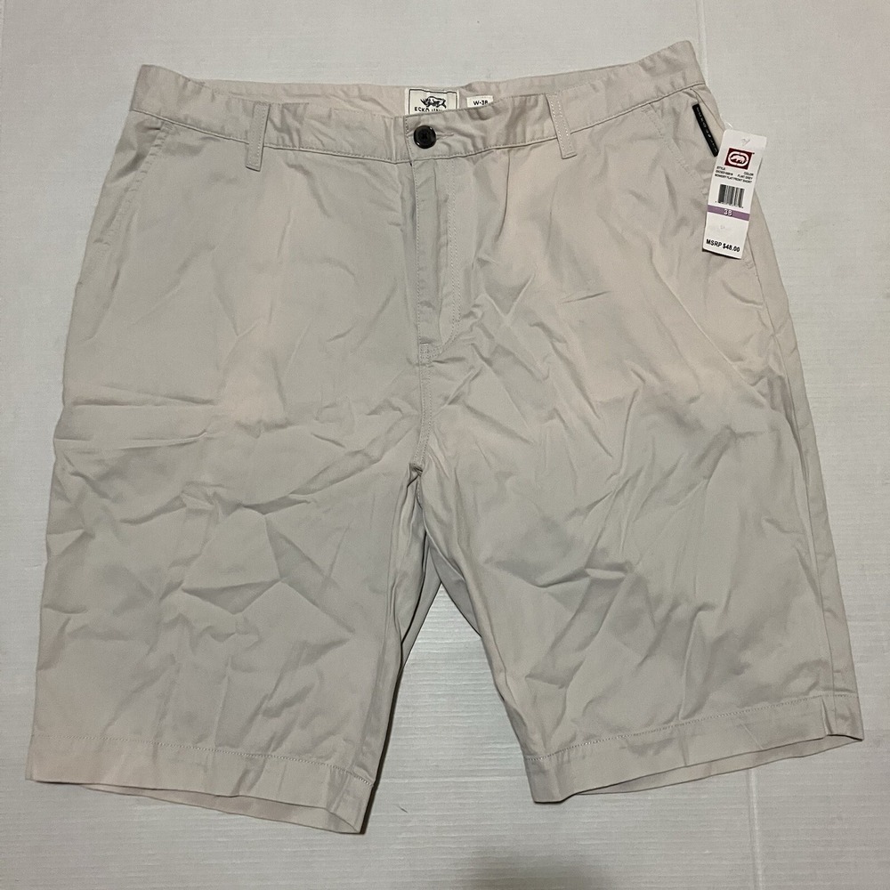 NWT Ecko Unltd Shorts Mens Size 38 Beige Flat Front 38x10.5 Classic Solid Outdoo